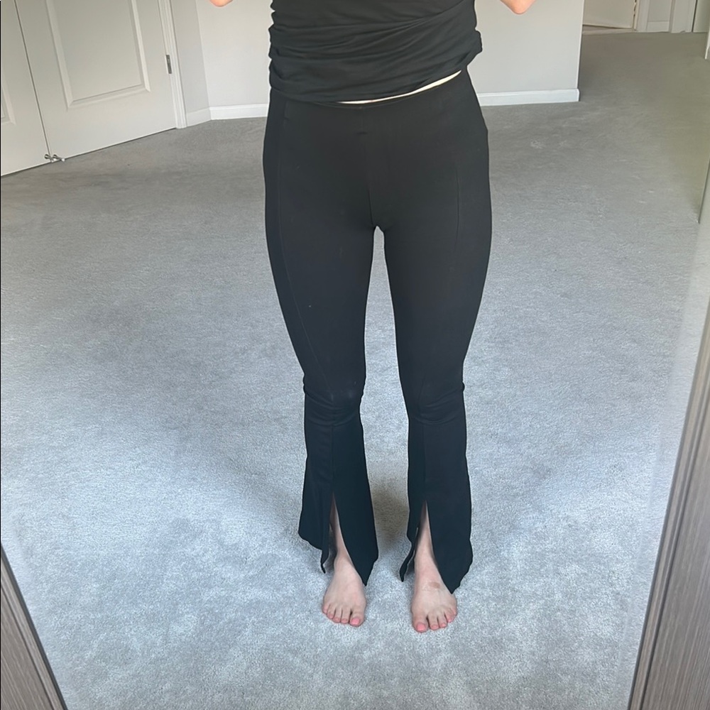 Black Flared Leggings with Slit
